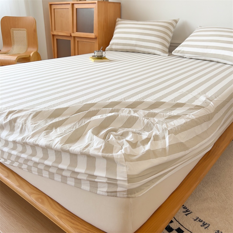 New Premium Japanese Wash Cotton Fitted Bedsheet Soft Skin-friendly Mattress Cover with Rubber Fit 10inch Height Queen/Single/King Size