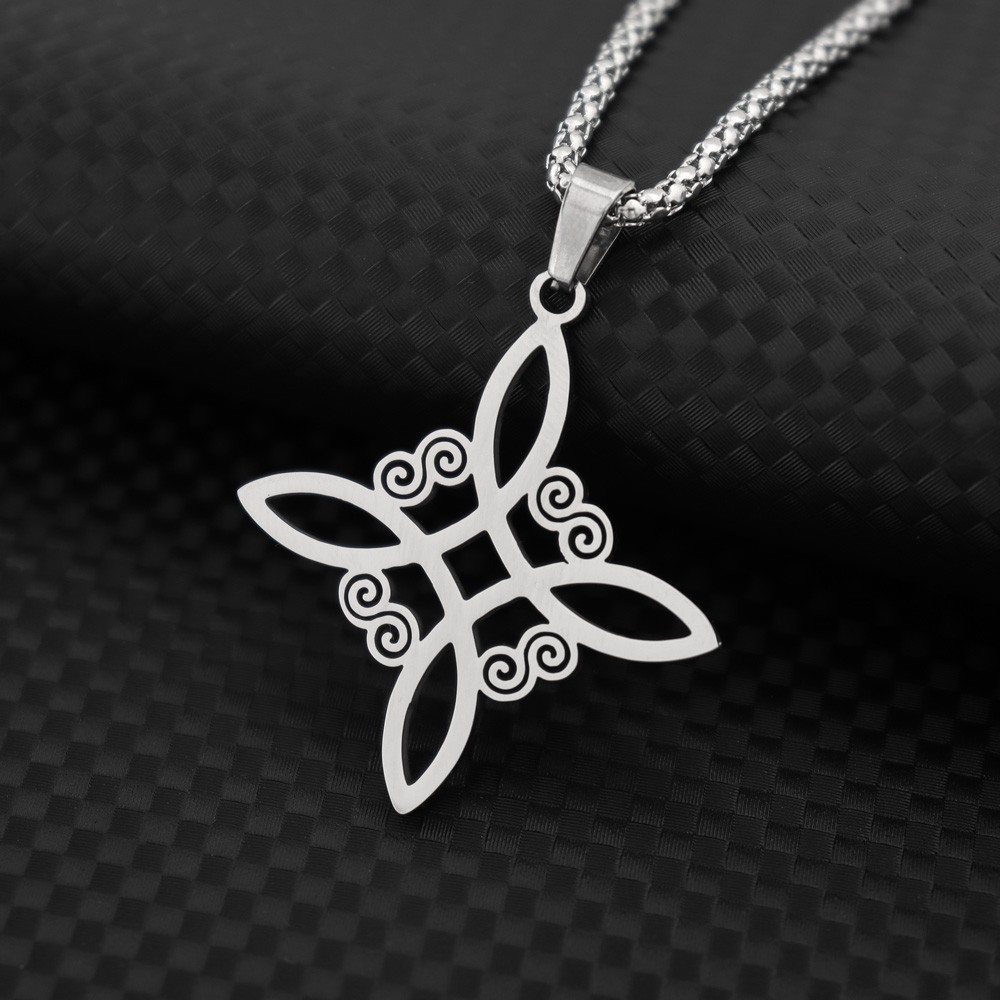 Stainless Steel Irish Knot Asymmetric Pattern Pendant Necklace Men Women Ethnic Silver Color Metal Chain Necklace Jewelry