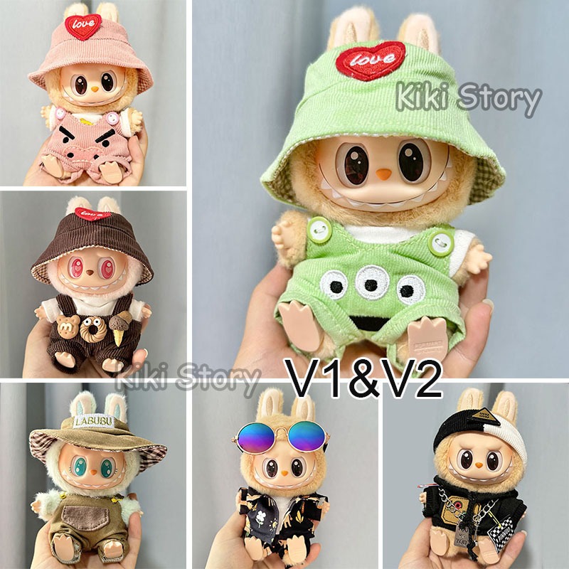 New Labubu V2 Clothes Carrot Overalls Beach Wear Sunglasses 17CM LABUBU Macarons Doll Accessories