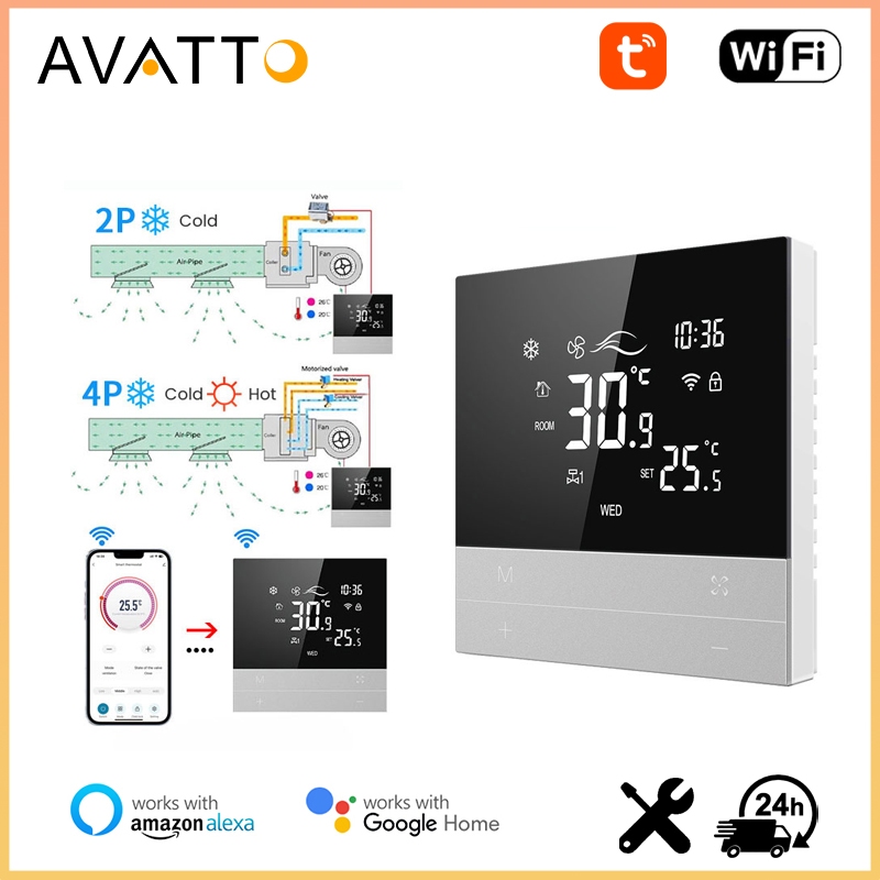 AVATTO Tuya WiFi Switch Smart Central Air Conditioning Thermostat Heating 3-Speed Fan Coil Unit Work with Alexa Google Home