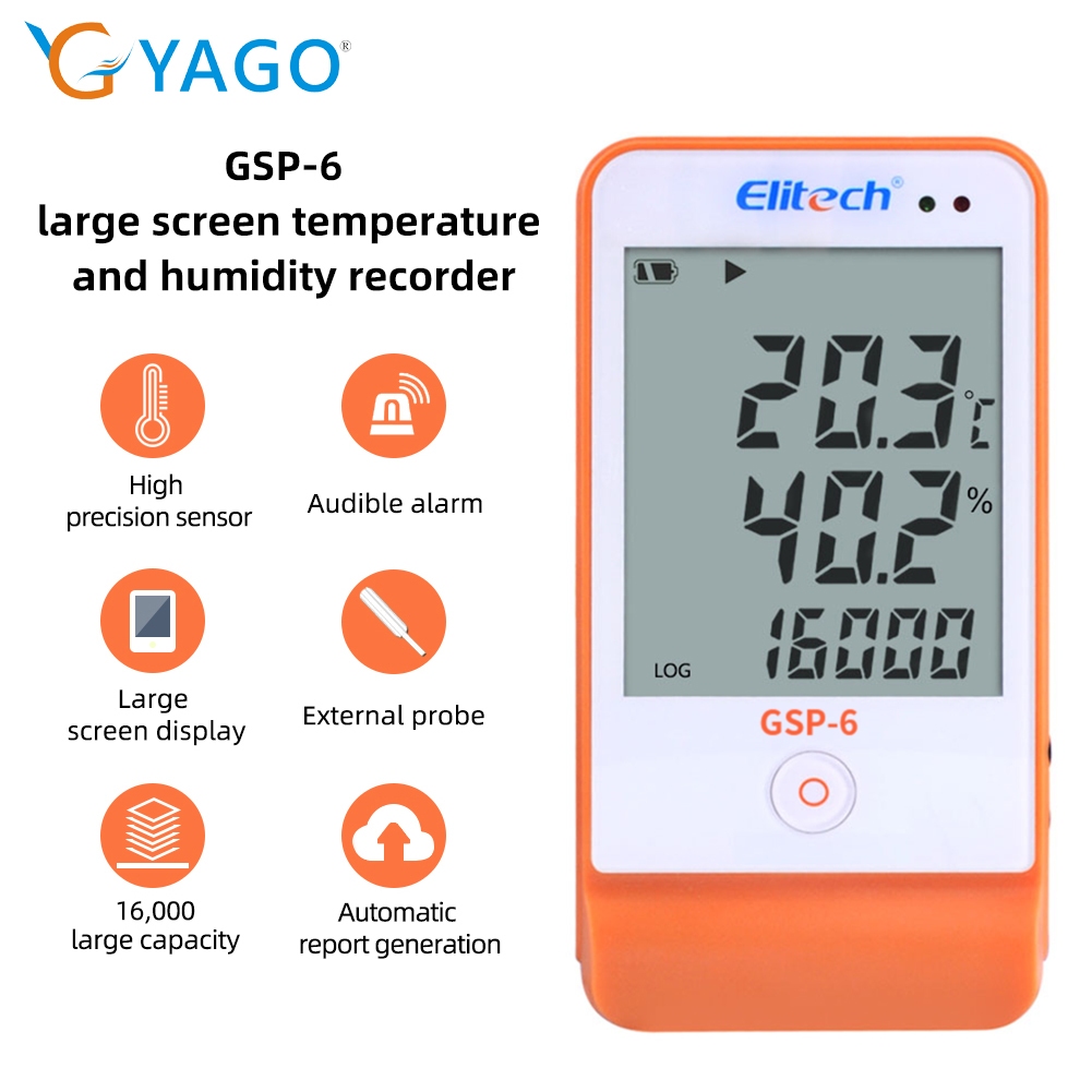 GSP-6 Large Screen Temperature Humidity Data Logger Probe Sound and Light Alarm