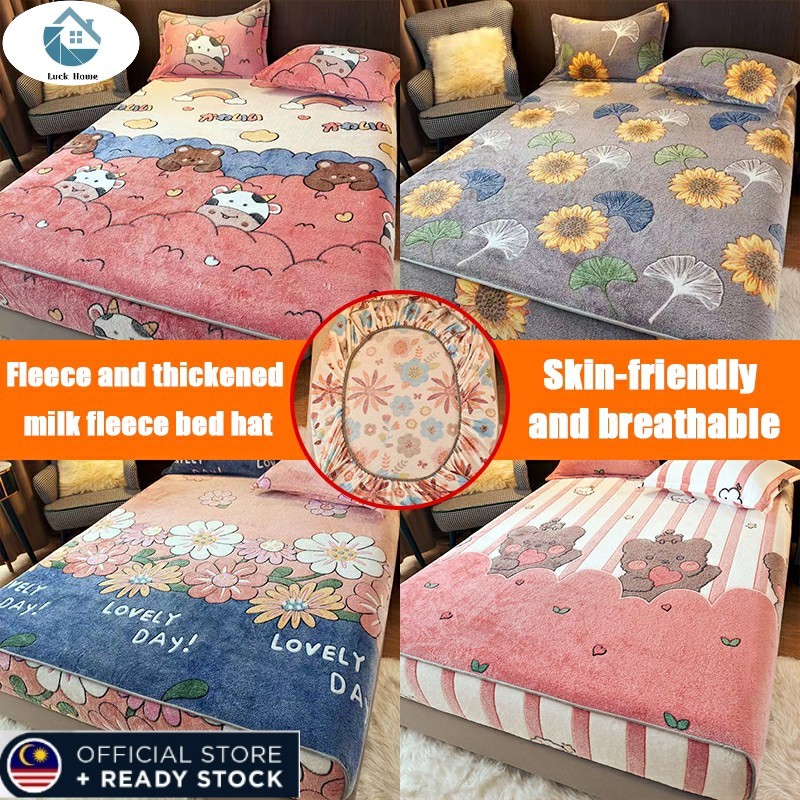 Coral Fleece Double-Sided Bed Sheet Single-Piece Winter Thickened Bedspread Fully Surrounded With fleeced milk fleeced bed cover