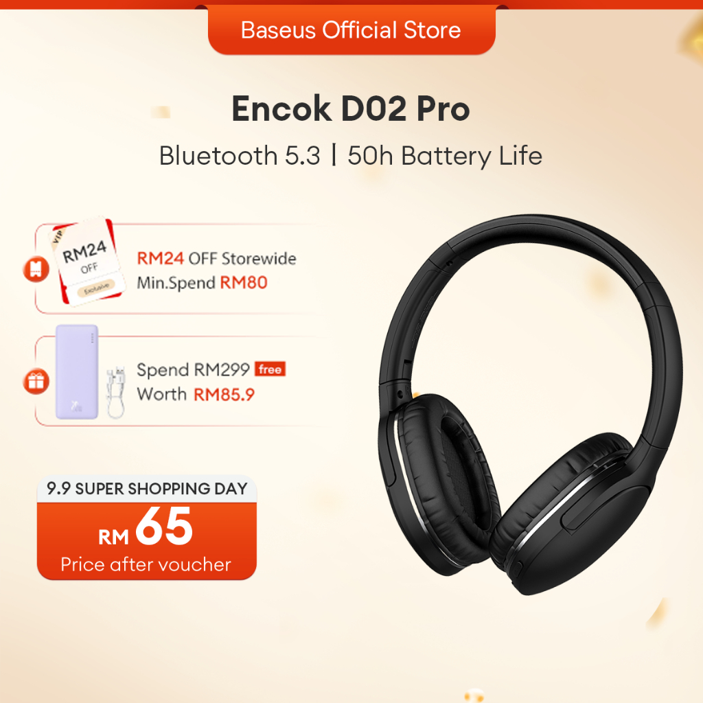 Baseus D02 Pro Bluetooth Earphones Stereo Wireless 5.3 HIFI Foldable Sport Headset