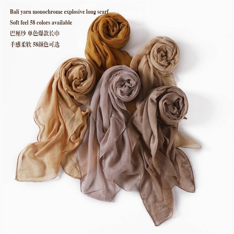 Balinese cotton linen breathable thin long scarf over the head纯色巴厘纱棉麻透气薄款长巾盖头丝巾