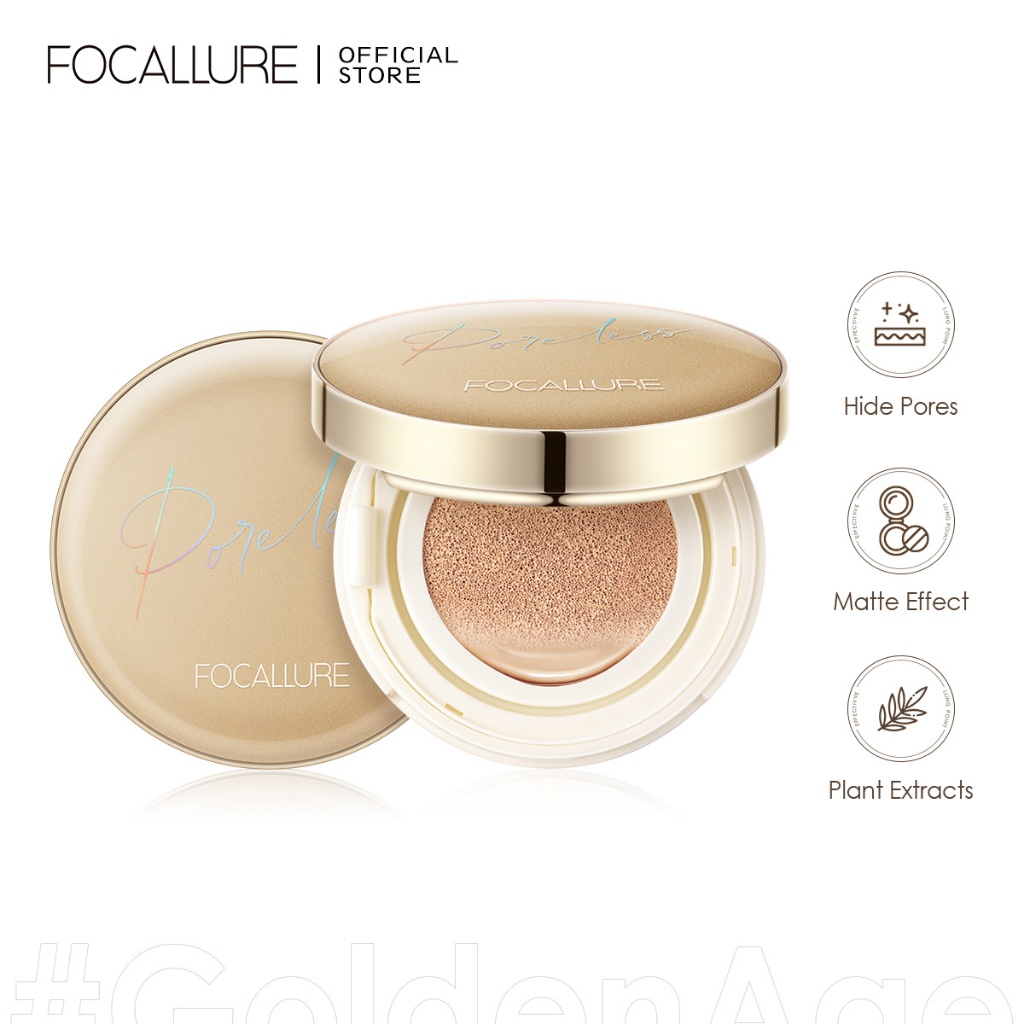 Focallure Goldenage Poreless Medium-full Coverage BB Cushion Foundation Oil-control Natural Matte Lightweight Waterproof Non-Stick Non-Cakey