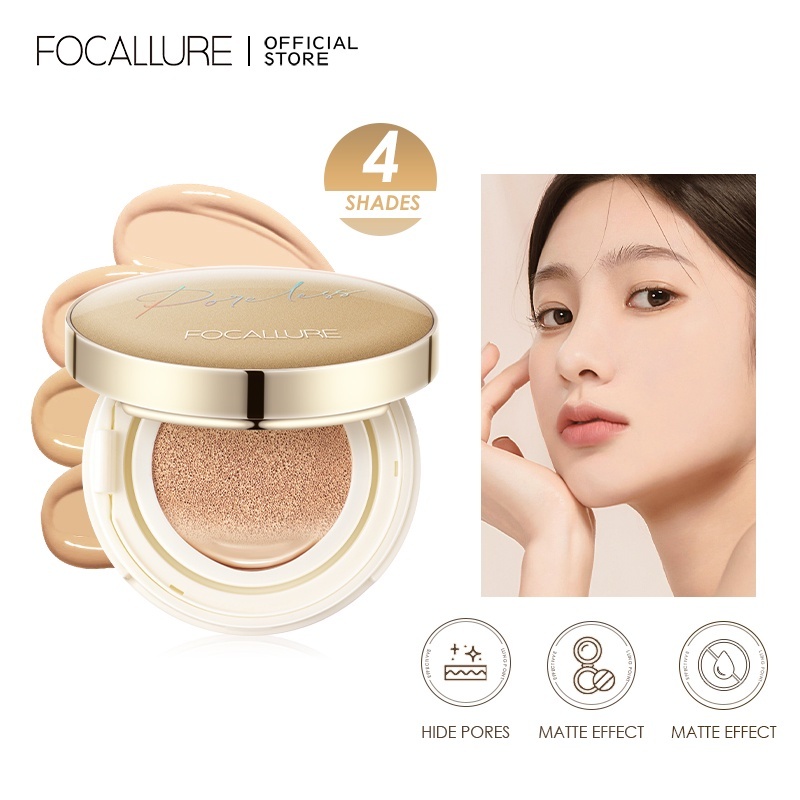 Focallure Goldenage Poreless BB Cushion Foundation Long-lasting Skin Perfecting Natural Matte Medium-full Coverage Lightweight Waterproof Meribelle