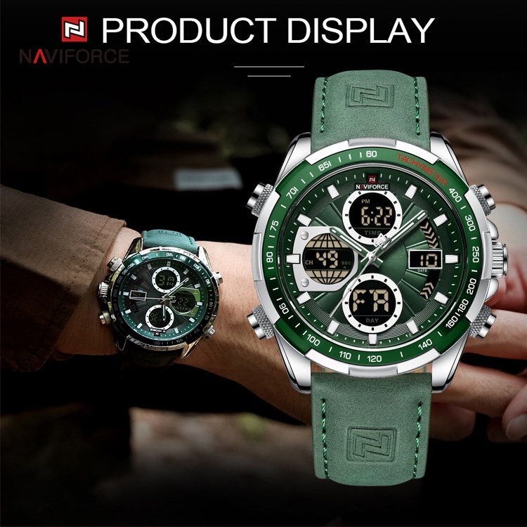 NAVIFORCE New jam tangan lelaki men's watch Sport Quartz Watches Luxury Brand Leather Waterproof LED Digital Wristwatch 9197