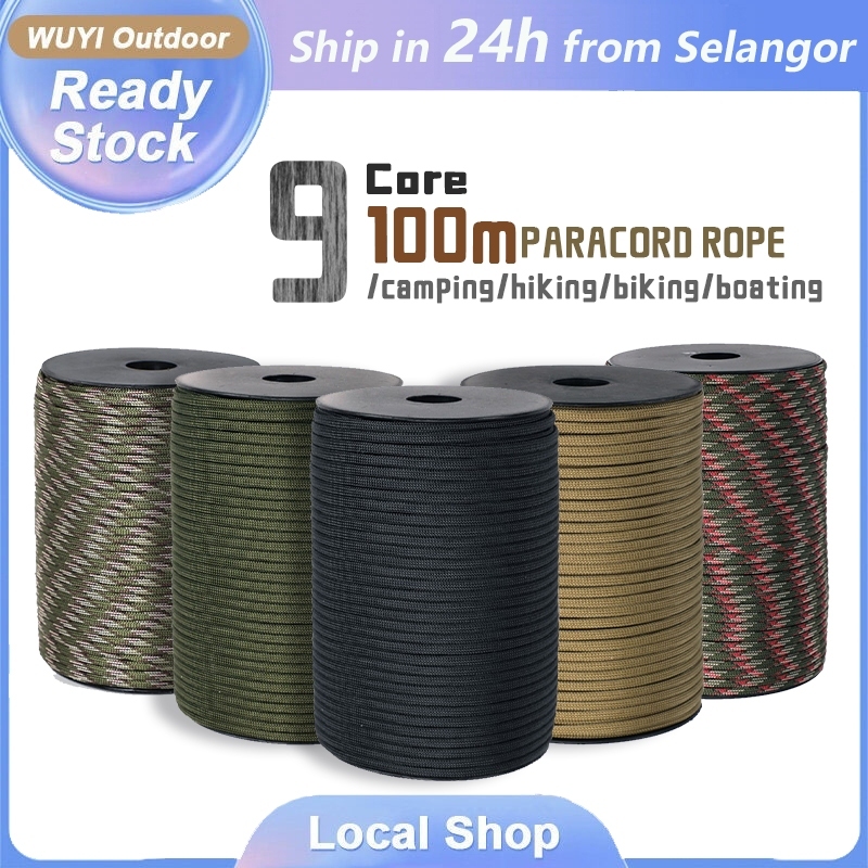 【Local Ship in 24h】Paracord Rope 31M&100M 9 Strand Cores 4mm Parachute Rope 550 Military Standard Outdoor Camping Climbing Rope