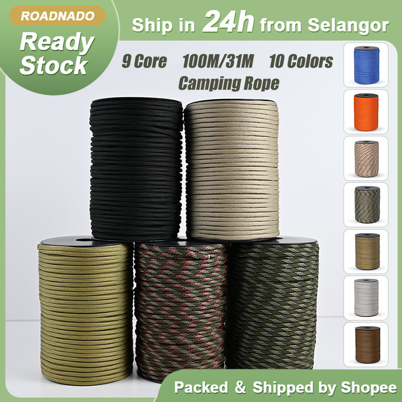 【Ship in 24h】 Paracord Rope 100M 550 Military Camping Rope 9 Strand Core 4mm Parachute Rope