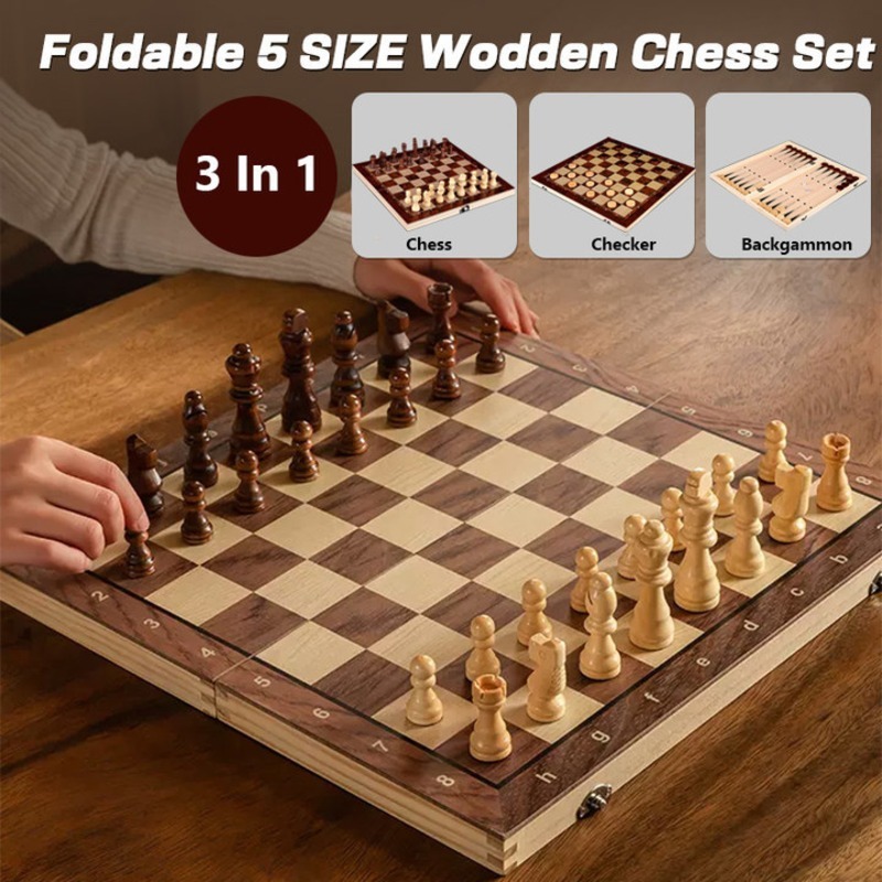 【Local Ship in 24h】3-IN-1 Wooden Chess Set International Chess Game Board Folding Chess Board 24*24-44*44cm Premium Board Games Birthday Creative Gift