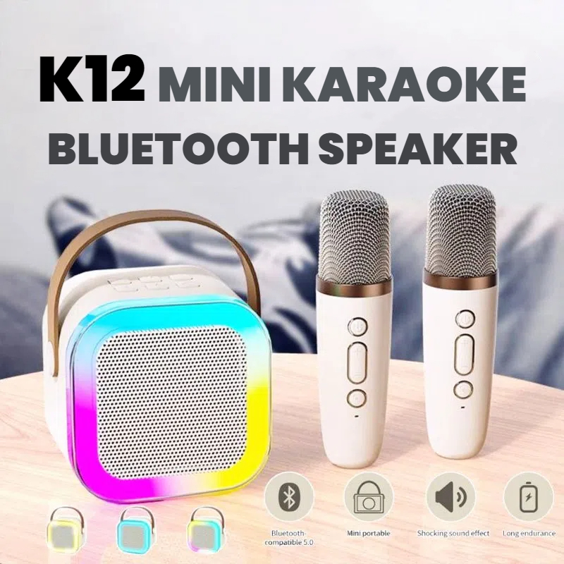 K12 Mini Karaoke Machine Portable Speaker Bluetooth Home KTV Entertainment Karaoke Speaker With 2 Microphone