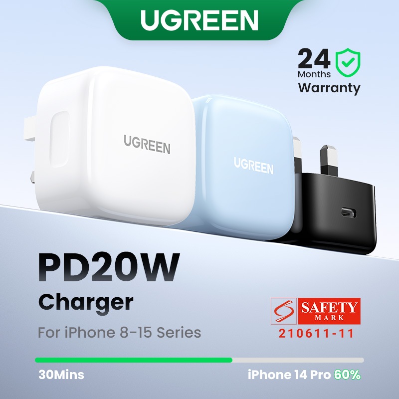 UGREEN 20W PD Fast USB Charger Quick Charge 4.0 3.0 Charger compatible for iPhone 16 15 14 13 12 11 X XS XR 8 For IOS 15 system