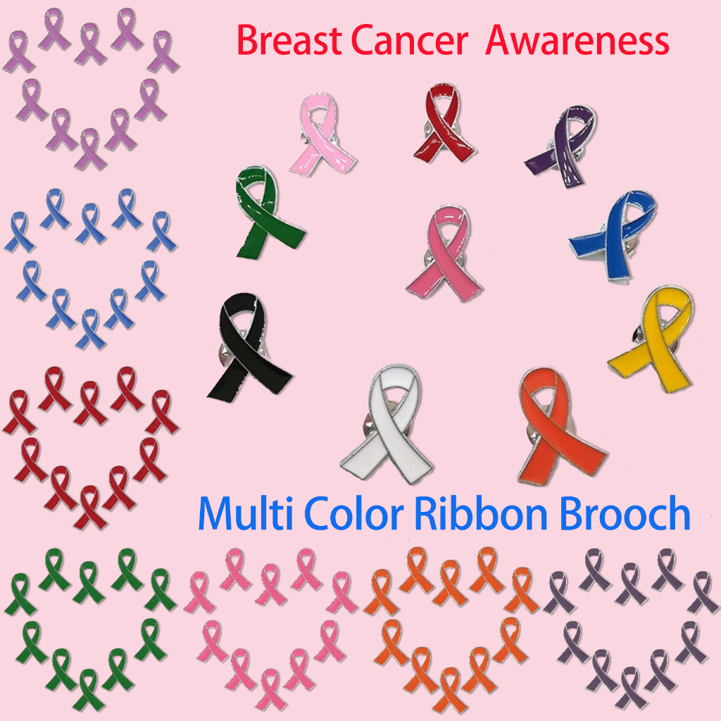 24 Styles Red Awareness Ribbon Pins Love Care HIV AIDS Pink Ribbon Against Breast Cancer Lapel Badge Multi-coloured Dripping Oil Brooch