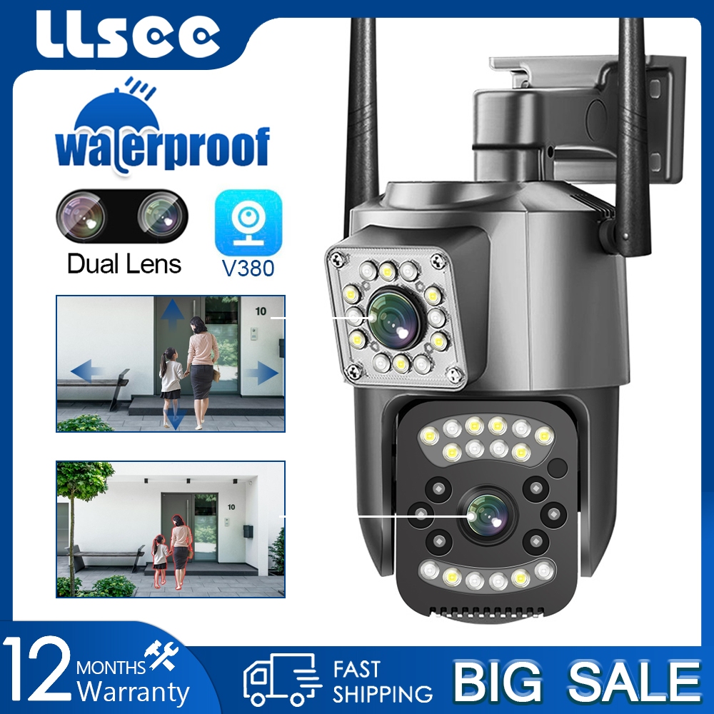 LLSEE V380 Pro Dual Lens CCTV Camera WIFI Wireless Outdoor IP Security Camera 10X Amplified 4K 8MP Color Night Vision Bidirectional Call 360 degree Mobile Tracking Alarm