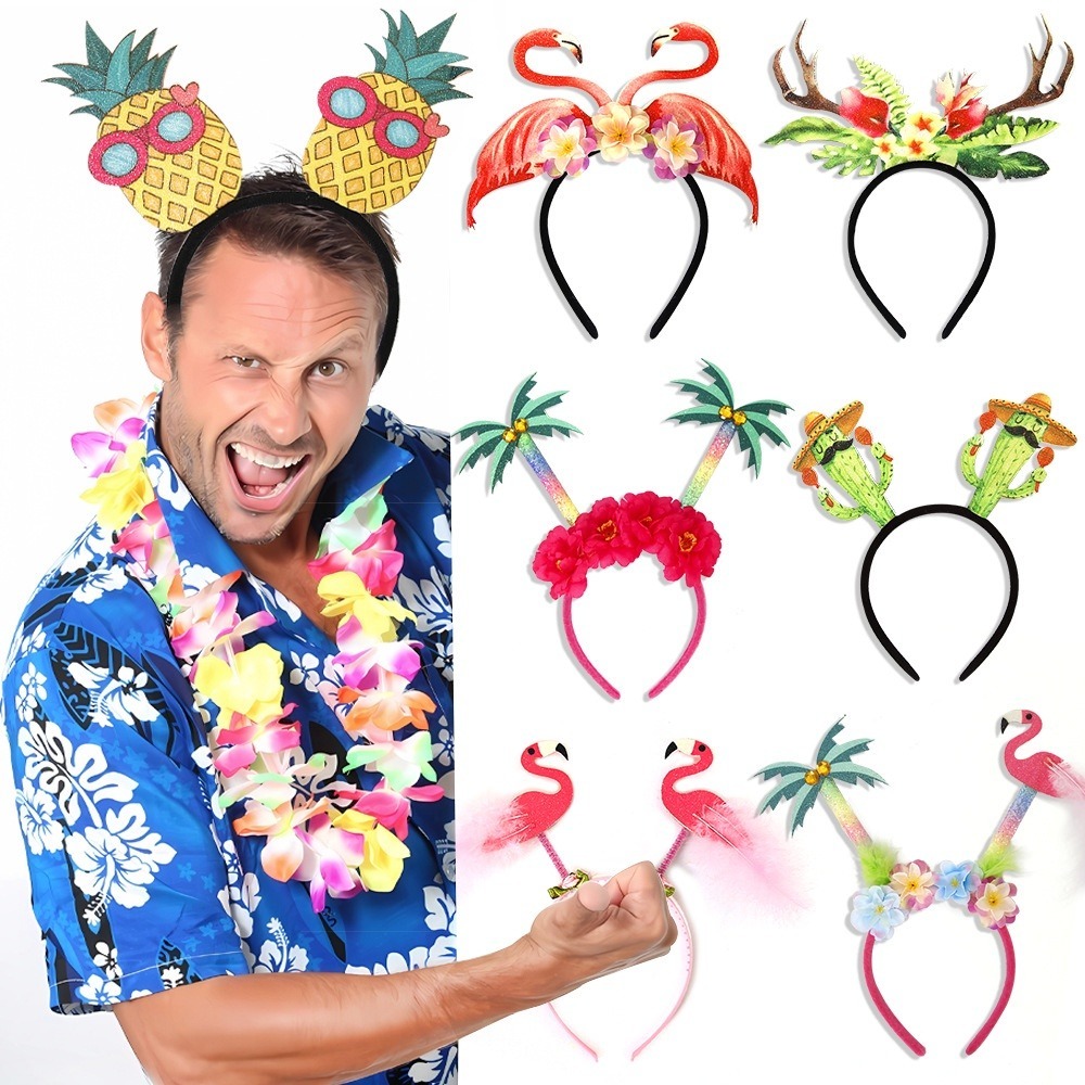 Amazon new ins summer theme flamingo headband decoration coconut tree beach Hawaiian dress up hair bands