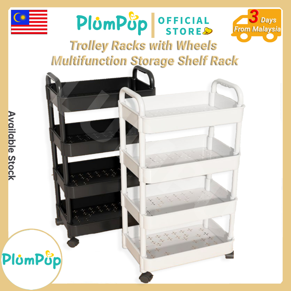 PlumPup 5 Tier Trolley Racks with Wheels Multifunction Storage Shelf Rack for Kitchen Office Home Book Baby Toys Rak Troli