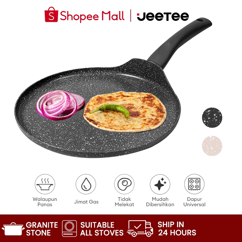 JEETEE Non Stick Crepe Pan Kuali leper Roti Jala Pancake Pan Granite Flat Frying Pan 25CM Induction Compatible PFOA & PTFE Free