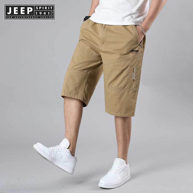 JEEP SPIRIT 1941 ESTD Loose Oversized Casual Pure Cotton Cropped Pants