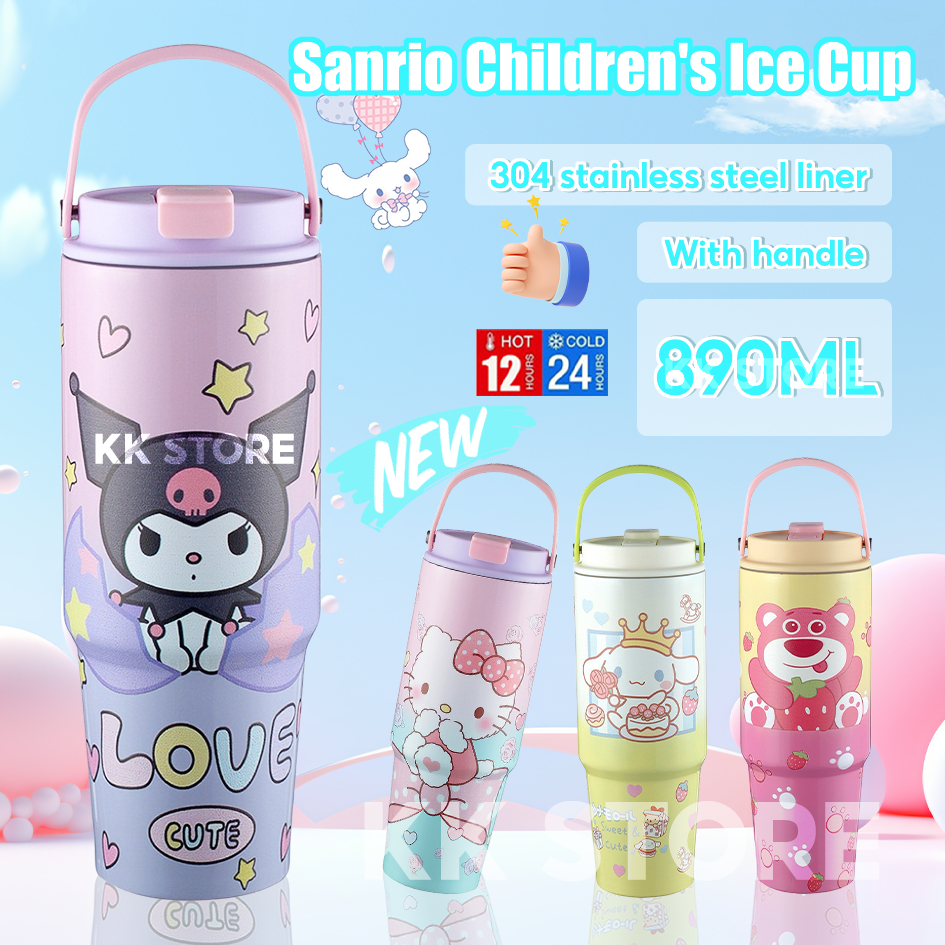 Sanrio 890ml Kawaii Melody Kuromi Cartoon Vacuum Insulated Tumbler With Handle Hot And Cold Thermo Flask 304 Stainless Steel | Water Bottle 卡通冰霸杯