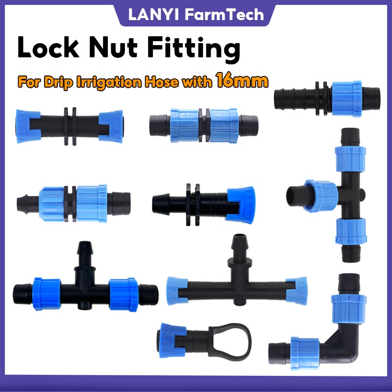 Lock Nut Fitting for Drip irrigation hose with 16mm, Lock Offtake conector, Lock Coupling/Tee/Elbow