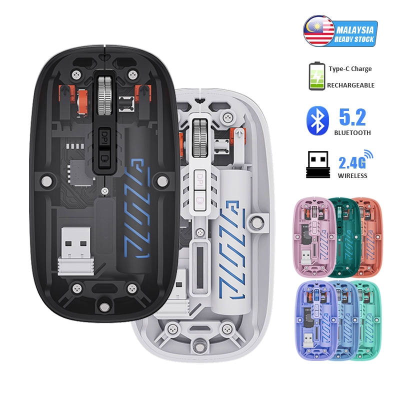 【MY Stock】Transparent Bluetooth Mouse Wireless Mouse Dual-Mode Silent Mice for PC/Laptop/Phone/Tablet