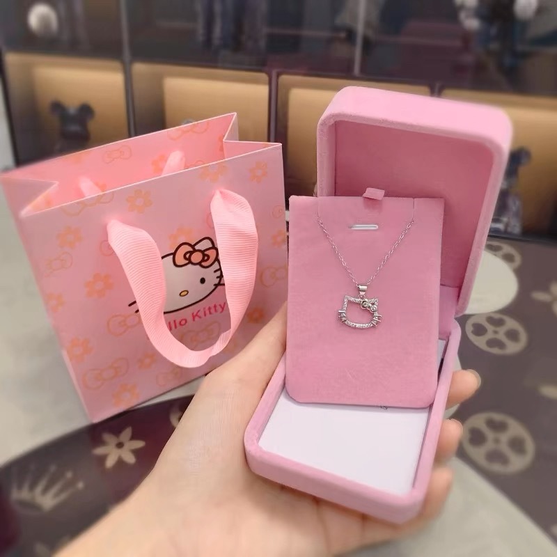 Korea fashion diamond HelloKitty necklace female silver color ins fine student birthday gift
