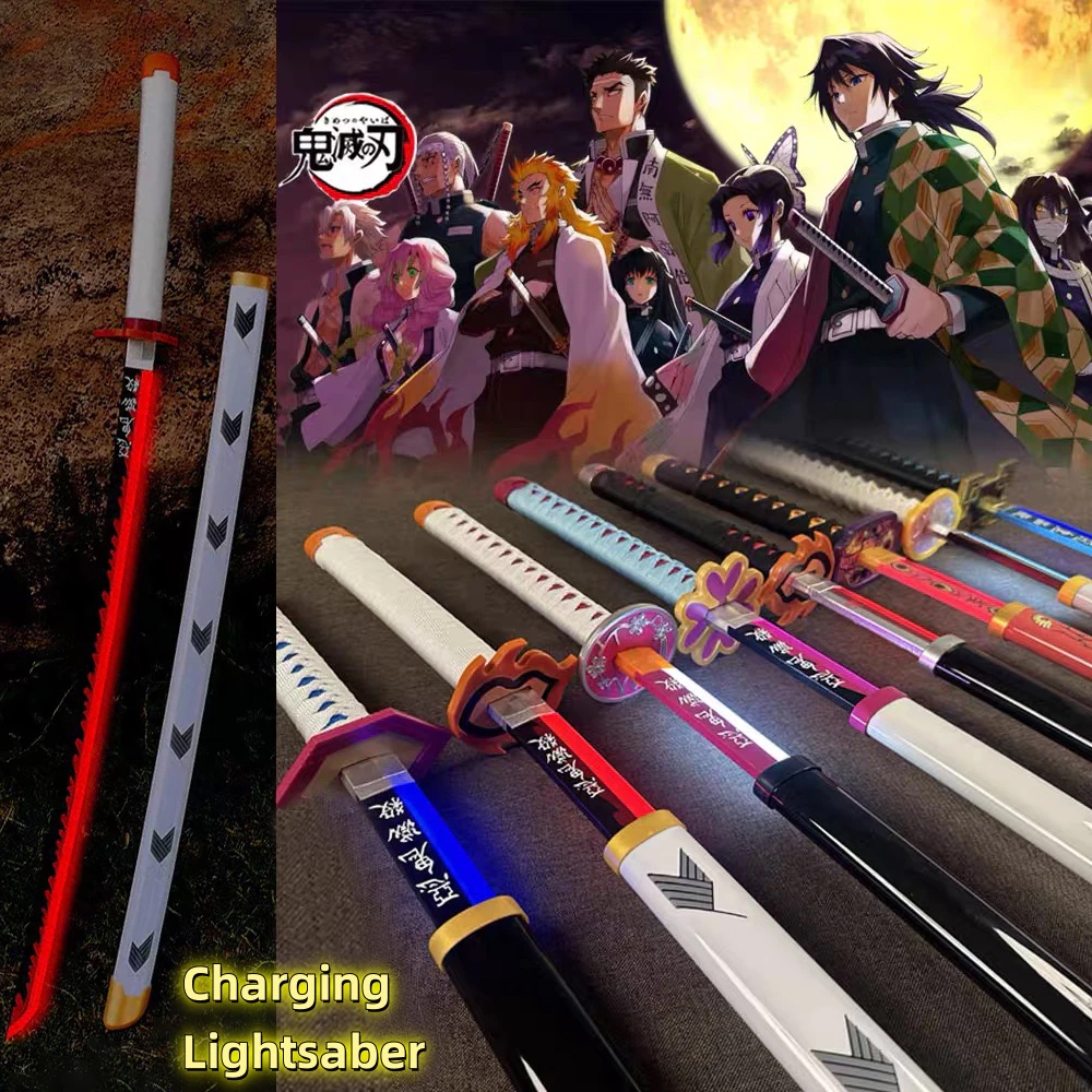 Anime Demon Slayer Bamboo Sword 104CM Rechargeable Glow Sword Cosplay Toy Katana Tanjirou Rengoku