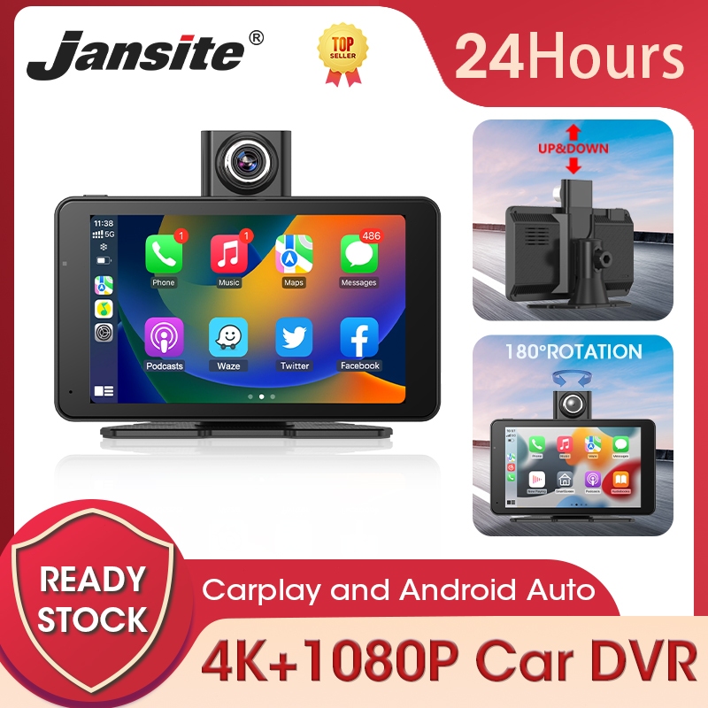 Jansite Car DVR Dashcam 4K Android Auto 2160P Front 1080P Rear Camera Dashboard WiFi Dual Lens (7")