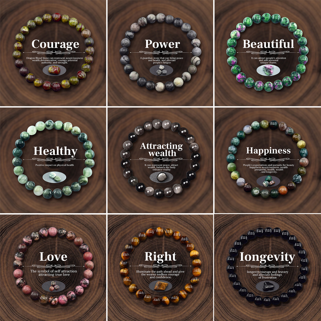 LanXiu Natural Stone Bead Bracelet Lucky Energy Healing Stone Selenite Obsidian Citrine Crystal Jade Bracelet Bangle Jewelry Gift