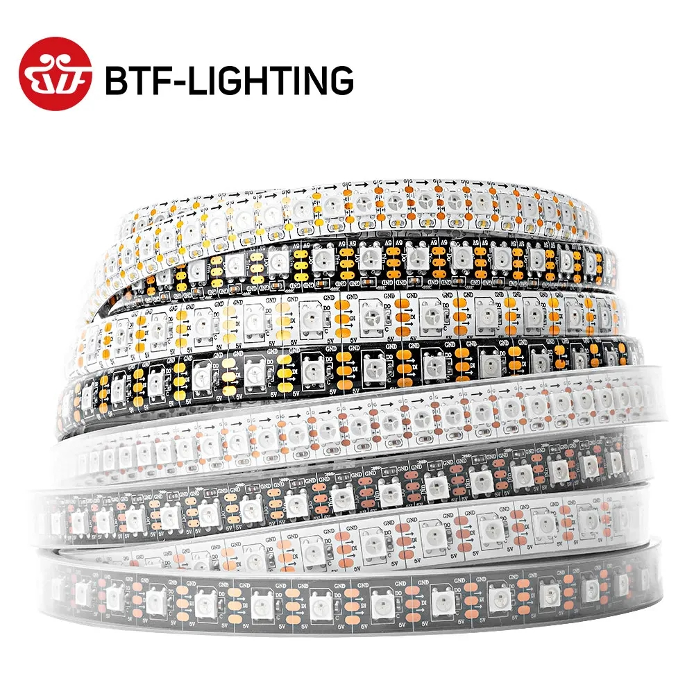 BTF-LIGHTING 1m WS2812B RGB IC LED Strip Light Smart 5050 RGB Addressable Pixel LED Light Strip DC 5V