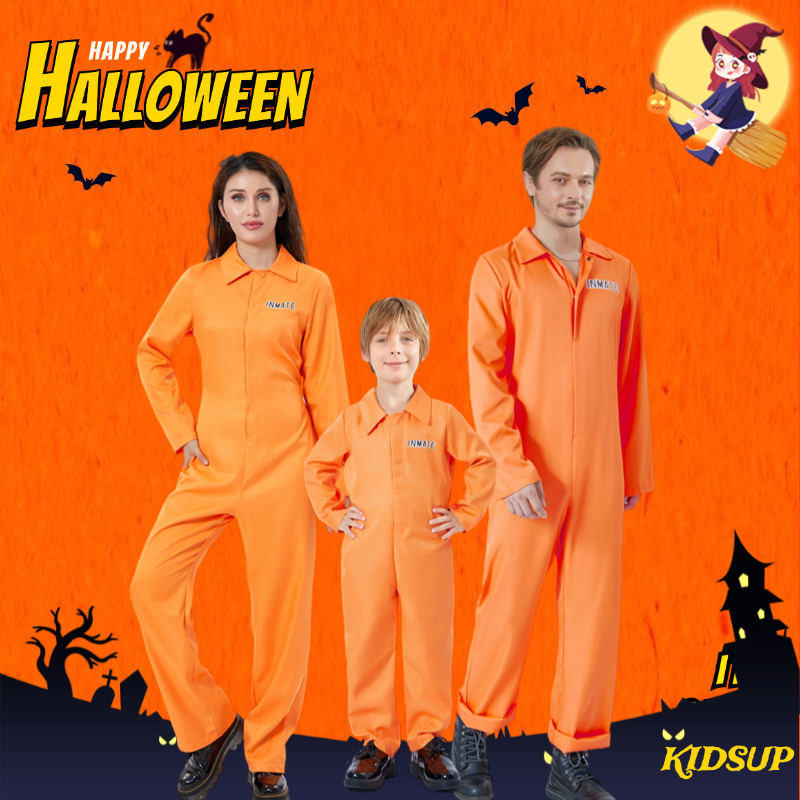 KIDSUP-Jail Costumes Letter Print Long Sleeve Prison Jumpsuit for Parenting Role-Playing Party Cosplay Outfits