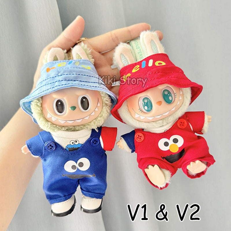 New Labubu V2 Clothes Sesame Street ELMO Overalls 17CM LABUBU Macarons Doll Accessories