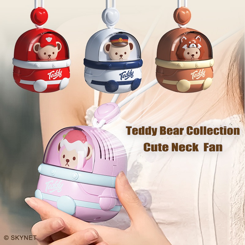 Teddy Kipas angin Neck kipas Fan Cartoon Children's Fan 3 speeds fan kids mini neck fan kipas berdiri kipas angin kipas mini bateri tahan lama