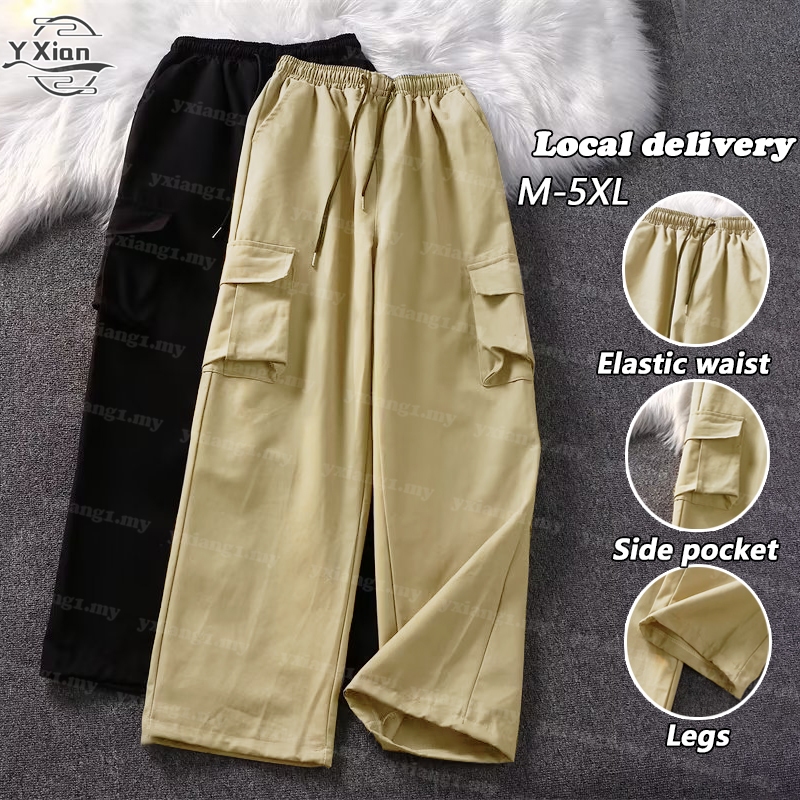 Ready Stock Cargo Pants Women Straight Cut Korean Style Seluar Perempuan Casual Loose Pants Women Kargo Pants Women Seluar Cargo Pants Perempuan Khaki Seluar Cargo Perempuan