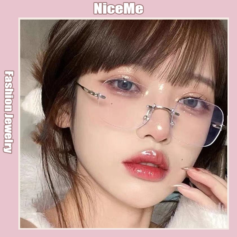 Jennie's Same Style Fashion Glasses Frameless Retro Anti BlueLight Glasses Ladies Trendy Plain Glasses Spek Mata