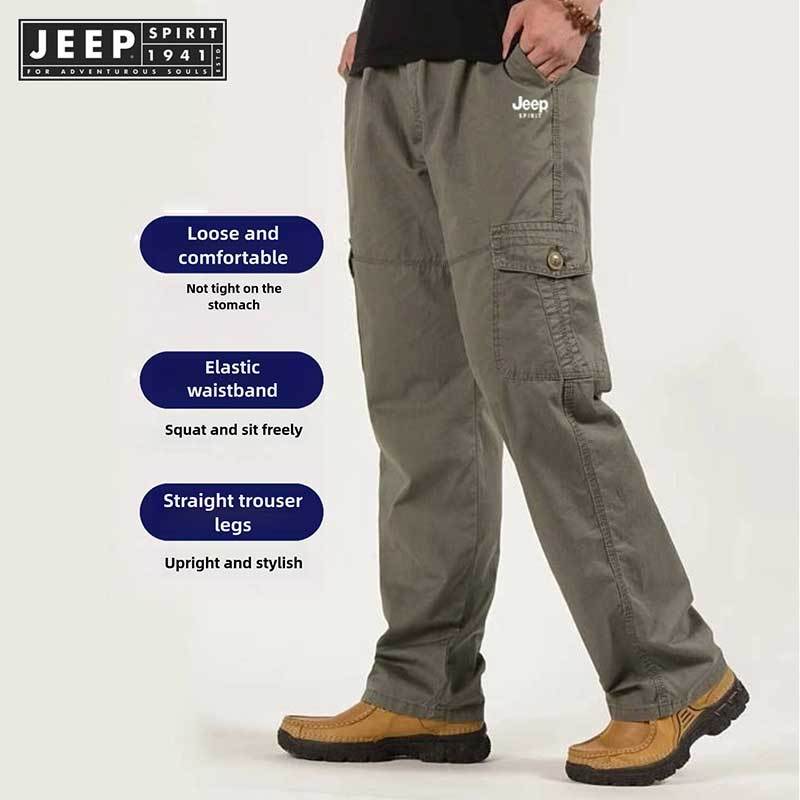 JEEP SPIRIT 1941 ESTD Casual Multi Pocket Elastic Loose Work Pants - Solid Colour