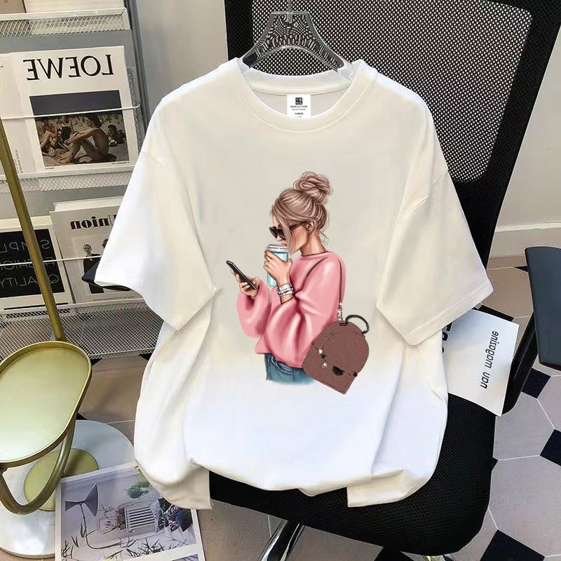 New Women T shirt Summer Oversize Fashion Korean Print Short sleeved Loose Woman TShirt Casual Round Neck Clothing baju Tops