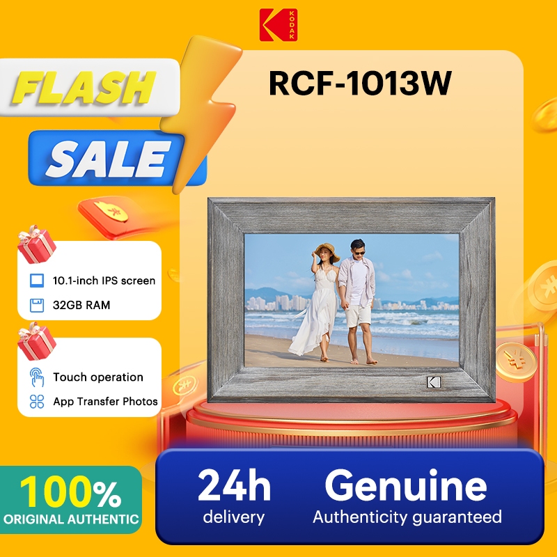 Kodak RCF-1013W WiFi 10.1-inch Digital Photo Frame, 1280*800 HD IPS Touch Screen, Classic Wooden Photo Frame, 32GB Built-in Memory, Gift for Friends/Family/Wedding