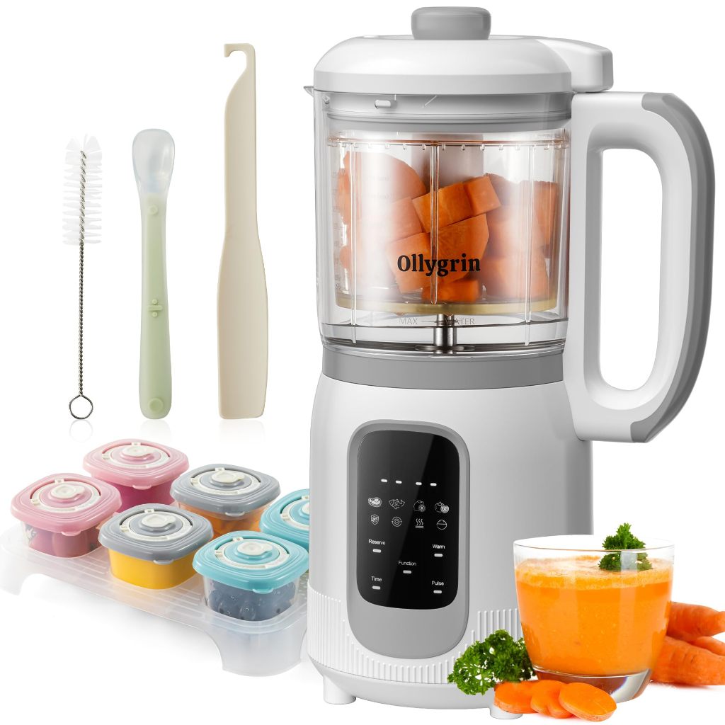 Baby Food Maker Steamer and Blender Baby Food Processor Puree Machine Baby Steamer Blender Food Processor with Containers One Step Auto Cooking Touch Screen Control White
