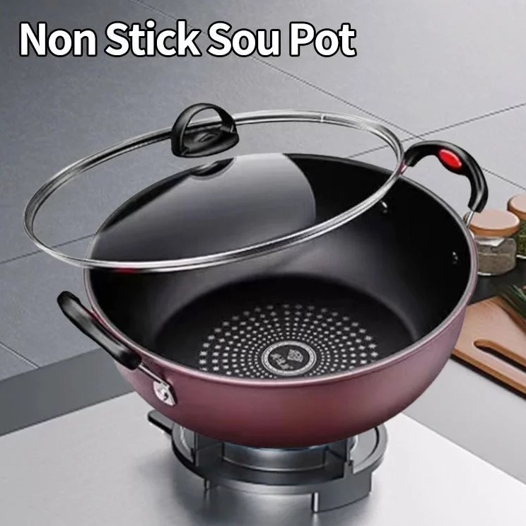 Non-stick Pot Soup Pot Induction Cooker Gas Stove hickened Composite Bottom Diamond Cookware Tool 26/28/30cm