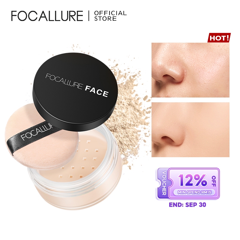 【RM15-12% off】Focallure Matte Oil Control Loose Setting Powder Waterproof Weightless Soft-velvet Blurring With Cosmetic Puff Beauty Makeup Powder 7g