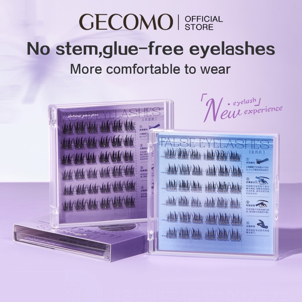 GECOMO 无梗 免胶假睫毛 No Stem Glue-free Eyelashes, Semi-liquid Adhesive Strip, Natrual Charming Eyes Eyelash