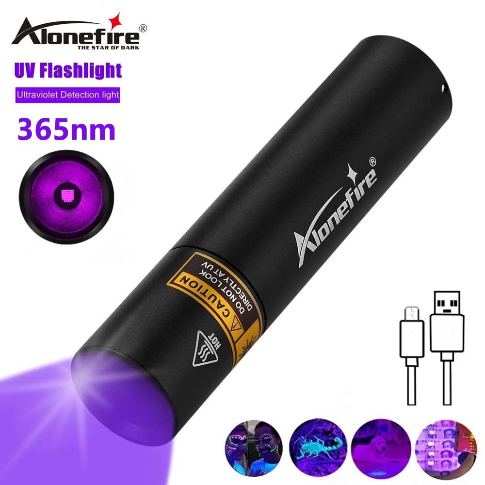 Alonefire SV15 Mini 365nm UV Flashlight USB Rechargeable Black Light Portable Pet Urine Money Detector LED Torch