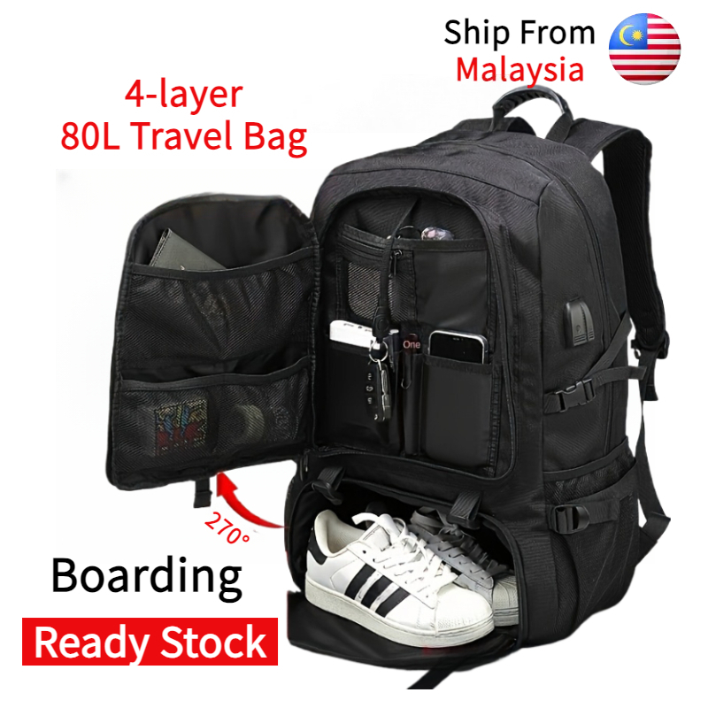 MY available 50-80L travel bagpack expandable waterproof hiking Backpack with shoe compartment 15.6/17/18 inch laptop backpack man 旅行背包 登山 beg galas lelaki