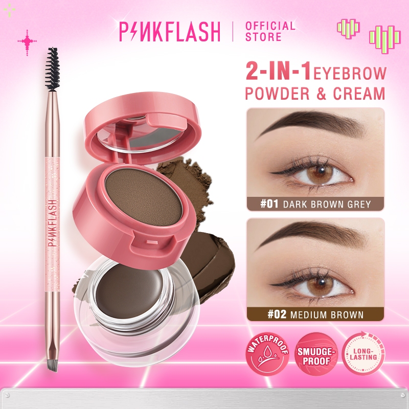 PINKFLASH 2 in 1 Duo Effect Eyebrow Cream Powder Gel Pomade Eyeliner Waterproof Smudge-proof High Pigment Lasting Multi-uses Eyebrow Pencil