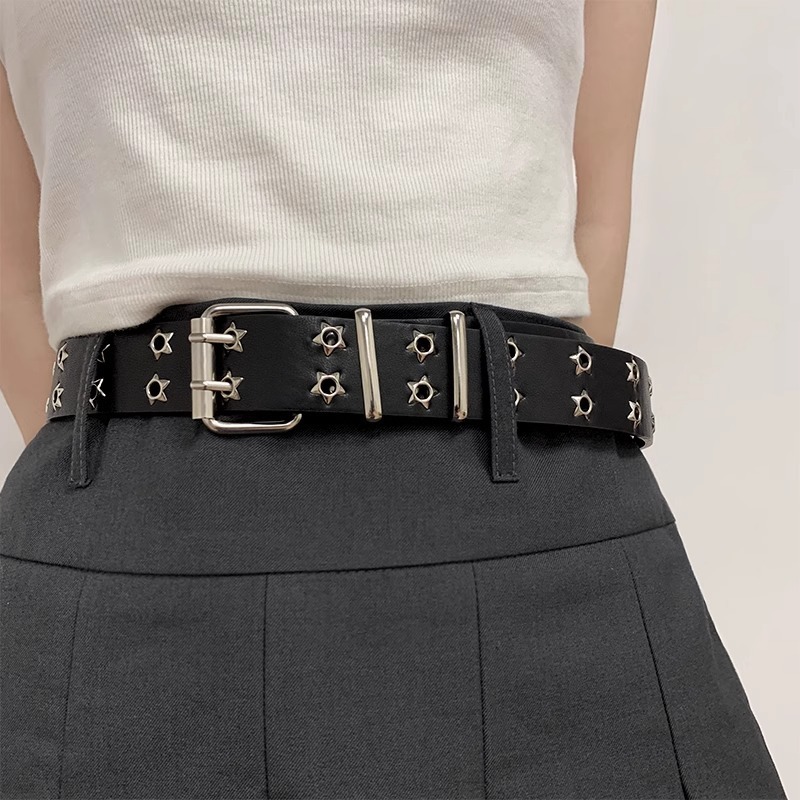 Versatile Punk Belt Retro Double-Breasted Metal Belts Fashionable Jeans Decorative Belts Tali Pinggang