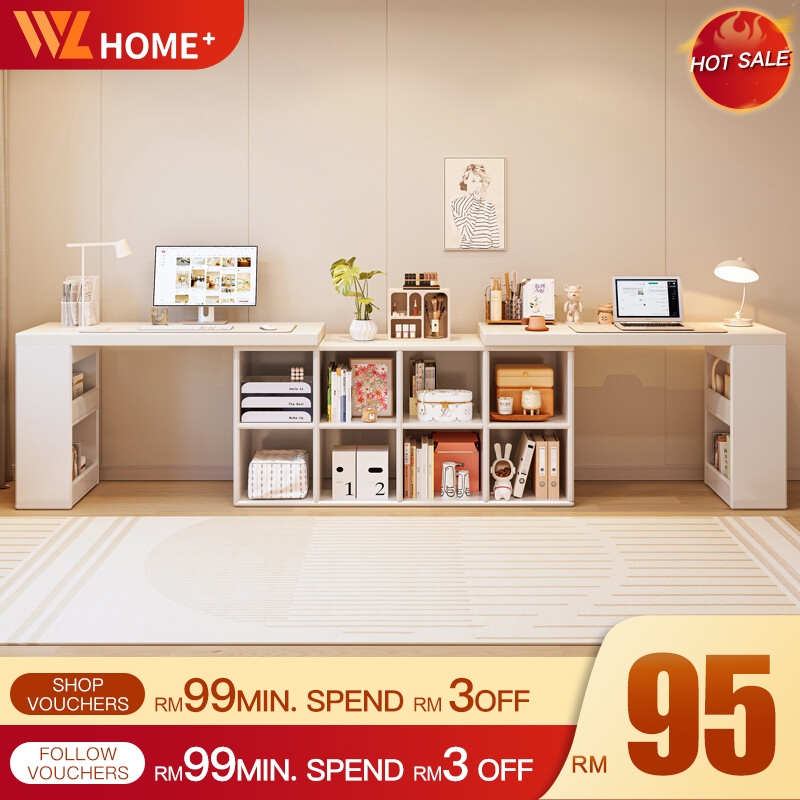 Study Table with Book Rack Meja Belajar Computer Table Home Study Desk Writing Table Storage Cabinet Office Table  L-shaped Table Bookshelf