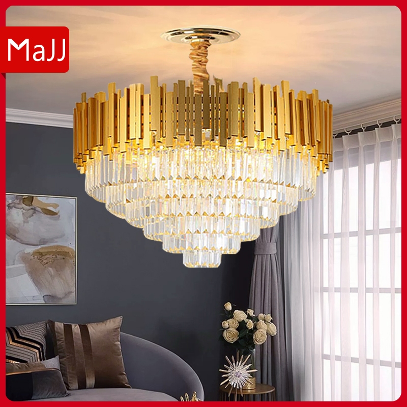 Light luxury crystal chandelier living room main light restaurant lamp hall gold ceiling light 21