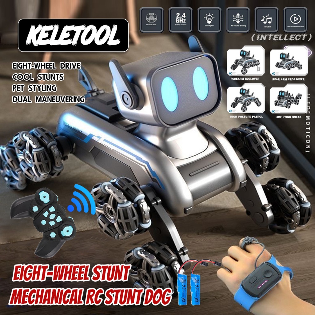robot dog Control Toy Dog Intelligent Dog 8 roda Stunt Drift Stunt Robot Dog 2.4G Eight Wheel Mechanical RC Stunt Dog Hand Gesture Controller Intelligent Remote Control Robot Toy