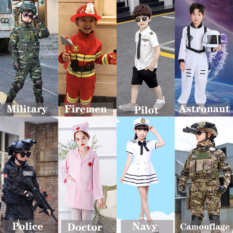 Career Halloween Costume for Kids Girl Army Costume for Kids Boys Cosplay Camouflage Soldier Costume Military Uniform Police Costume Christmas Costume baju askar kanak kanak lelaki